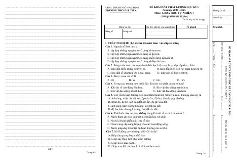 Đề thi Học kì 1 KHTN 7 năm 2024-2025 trường THCS Mỹ Tiến (Nam Định)